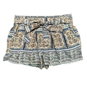 Boom Boom JEANS Blue Cream Bohemian Print Soft Waist Tie Shorts